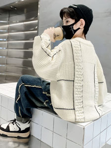 Stylish Autumn Winter Knitted Sweater for Boys Trendy Casual Cotton Blend Long Sleeve round Neck Pure Color Warm Fashionable Top