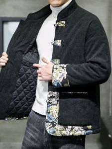 Thickened Corduroy Cotton Jacket Mens Winter Fashion Retro Button down Mandarin Collar Large Size Cotton Coat Outerwear