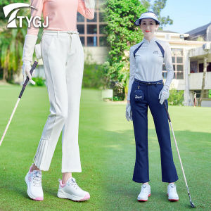 Spring New Style Golf Ladies Long Pants Slim Fit Trousers Pleated Hem Flared Pants Quick Dry Elastic Nine Point Ball Pants