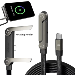 1pcs 65W/240W Cable 2-in-1 High-speed Quick Charging USB Type C Cable Wire with Folding Phone Stand for IPhone 17 Samsung Xiaomi