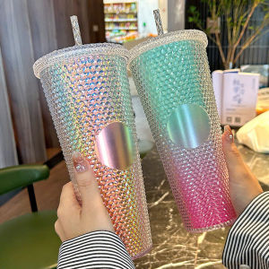 Ly Uống Nước Vân Kim Cương Chất Liệu PP Cao Cấp Chịu Nhiệt 2h Dung Tích 700ML Tặng Kèm Ống Hút - Cốc Uống Nước Bình Giữ Nhiệt