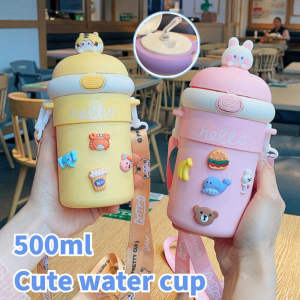 550ML Kids Water Bottle Children Straw Water Bottle Portable Straw Cup Girls Cute Drinking Bottle