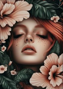 Surreal Asian Fashion Woman Floral Portrait Poster Print Wall Art Pictures Canvas  Living Room Bedroom Home Decor Gift