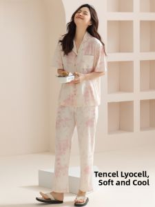 Miiow | Cool Sensation Lyocell Womens Summer Thin Short Sleeve Long Pants Sleepwear Set Home Clothes Outwear MiiOW Cat Person Sweet Cute Style