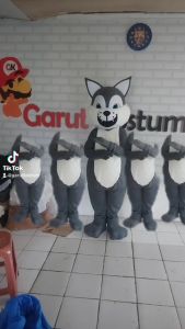Kostum maskot badut  srigala putih abu lucu setelan dewasa fashion