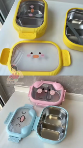 Kotak Makan Bekal Anak 2 Sekat 1000 ml Stainless SUS 304 Karakter Lucu Bee Bebek Puppy