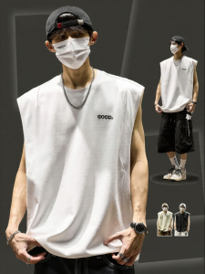 SZON | Mens Sleeveless T-Shirt Stereoscopic Letter Print Summer