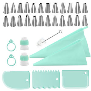 XMSJ | 34pcs Piping Tips Set with TPU Bags & Scrapers - Icing NozzlesConverters Brush Complete Cake Decorating Kit for Beginners