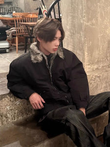 American Collar Kings Seat Eagle Pattern Winter Short Mens Coat Fur Imitation