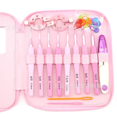 Pink Soft Handle Crochet Needle Set DIY Weaving Tool Material Bag Combination Crochet Needle Set Knitting Needle Set