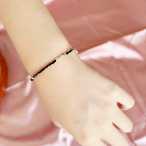 Carmel Jewelry Bracelet Natural Black Spinel Faceted Silver 925 Beads Round Triangle Fashion Gift 18K Gold Plated