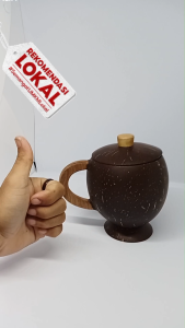 Cangkir kopi batok kelapa / cangkir kopi tahan panas / cangkir kopi set penutup Ukuran sedang / Cangkir jadul aesthetic / cangkir kopi batok kelapa