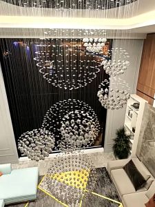 Modern Led Luxury Crystal Staircase Chandelier For Living Room Restaurant Kitchen Hall Lobby Office Spherical Decorative Fixture