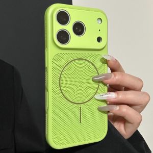 For Magsafe Ultra Thin Heat Dissipation Case For iPhone 17 Air 16 15 14 Plus Pro Max 12 13 Mesh Hole Shockproof Armor Cover