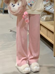 Pink Wide Leg Pants Lazy Style Casual Sports Womens Spring Autumn High Waist Long Cotton Trousers Korean Version Commute