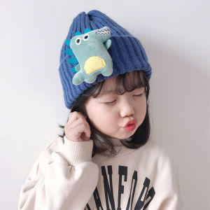 เกาหลีการ์ตูนไดโนเสาร์ขนสัตว์เด็กหมวกหมวกสาวเด็กฤดูหนาวที่อบอุ่นถักหมวกนุ่มโครเชต์ Bonnet หมวกอุปกรณ์เสริมเด็ก2-6Y