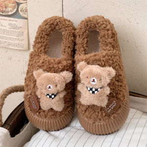 Cute Bear Bread Shoes Womens Winter Warm Cotton Shoes Outdoor Versatile Lamb Fur Lined Korean Style Casual Shoes for Youth