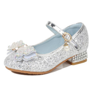 Princess Style Crystal High Heels Girls Shoes Soft Bottom Performance Dress Shoes Spring Autumn New Style Children Footwear