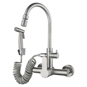 AZOS | Stainless Steel Wall-Mounted Kitchen Faucet with Sprayer Multi-Use