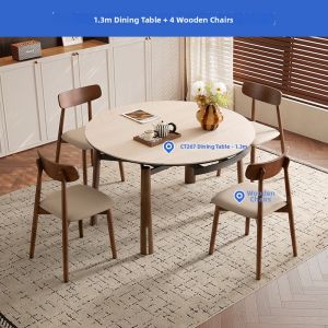 Mid-century Style Extensible Round Table Wood Dolomite