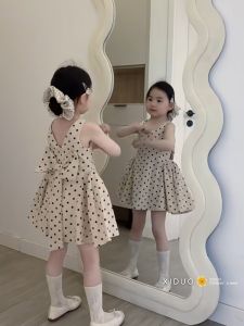 French Style Birthday Girls Dress Summer Polka Dot Princess Skirt Back Bow Knot Childrens High Sensation Childrens Clothing