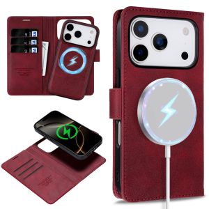 For MagSafe leather Case for IPhone 18 17 Air 16 Promax 15 Plus 14 Pro Max 13 12 Magnetic Card Slots Wallet 2 in 1 Phone Cover