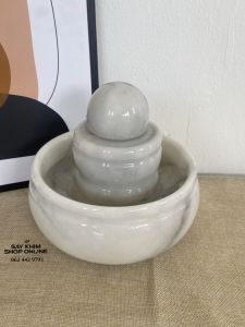 ชุดหินหมุนสีขาว ผลิตจากหินอ่อนแท้เสริมมงคลฮวงจุ้ย ฐาน20cm.