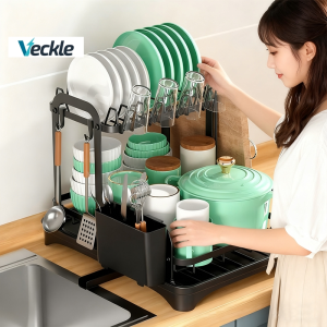 Veckke Multifunctional Dish Rack With Drainer Carbon Steel Drying Rack Kitchen Plate Organizer Storage Shelf Rack Cup Rack Holder Storage Organizer