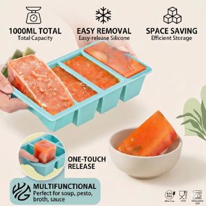 XMSJ | 1000ml Silicone Freezer Soup Tray with Lid 250ml/500ml Single Grid Ice Cube Mold Sauce BPA Free Portion Control Food Storage Pod