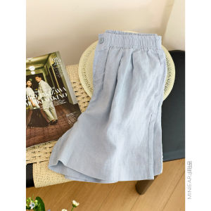 XIAOER | Quần Short Linen Nhiều Màu Có Gập Cạnh Và Nút