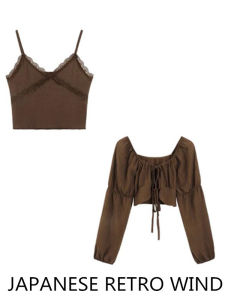 ชุดเสื้อแขนกุดผู้หญิงสไตล์เกาหลีสองชิ้น ปกป้องแสงแดด ชุดกระโปรงสั้นฤดูใบไม้ผลิและฤดูใบไม้ร่วง เสื้อคลุมผู้หญิง แขนยาว