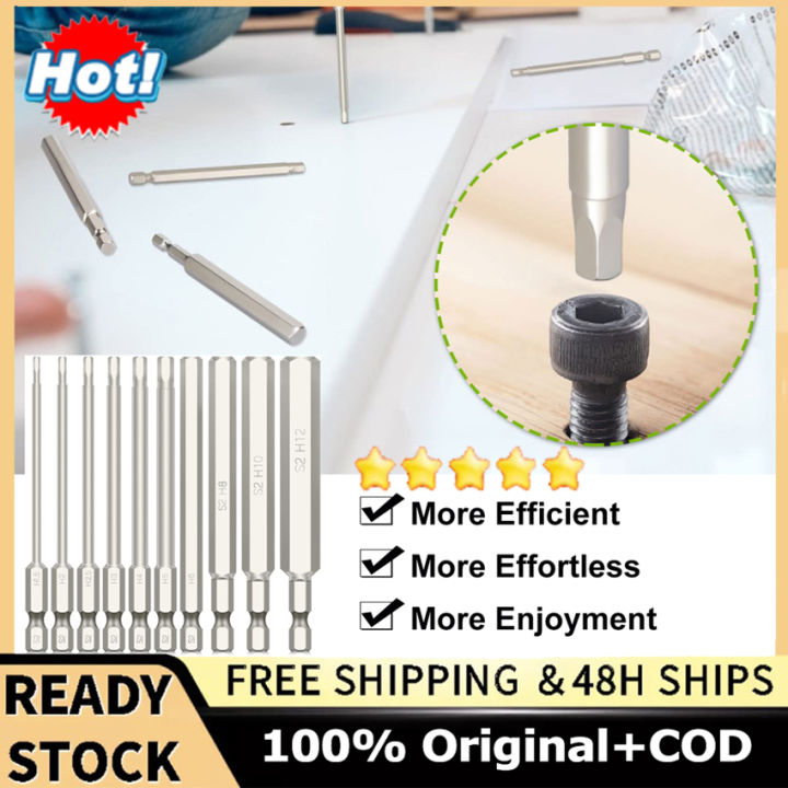 10PCS 100MM Metric Allen Key Hex Screwdriver Bit Set, 1/4 Inch Hex