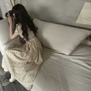 PEIZIXUAN | Summer Elegant French Yellow Floral Short Sleeve Dress Long