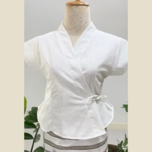 เสื้อพื้นเมือง เสื้อผ้าฝ้าย ป้ายเข้ารูปเชือกผูก สีล้วน เสื้อมือสำหรับชายหญิง สี: เข็มเพลง แบบหน้า