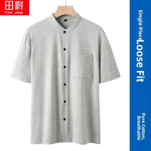 TIANJIANG | Cotton Loose-Fit Summer Short Sleeve Shirt for Senior Men