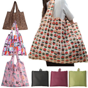 1Pc Large Foldable Shopping Bag Cute Cartoon Print Pattern Tote Bag Supermarket Grocery Portable Storage Tote Bag Large Stor