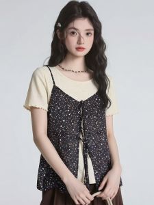 AIYITI | Plus Size Korean Style Floral Halter Top Tshirt Set