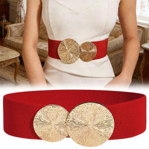Women Solid-Color BeltWide Elastic Belt Coat/Dress Accessories Waist BeltChunky-Gold Discs Round Beltsfor Daily/Party Use