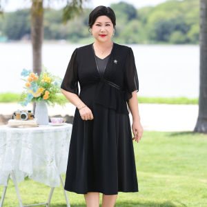 Váy Mùa Hè Họa Tiết Hoa Bằng Vải Voan Cho Phụ Nữ Trung Niên Váy Dài Vừa Phải Cổ Chữ V Tay Thường Dáng Rộng Thoải Mái