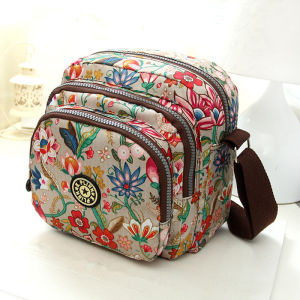 Casual Nylon Crossbody Bag with Floral Pattern and Telescopic Handle Soft Texture Oxford Spinning Zipper Closure