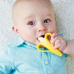 Banana Toothbrush Silicon Teether Self-Soothing Pain Relief Soft Silicone BPA-Free Baby Teething Toys Food Grade