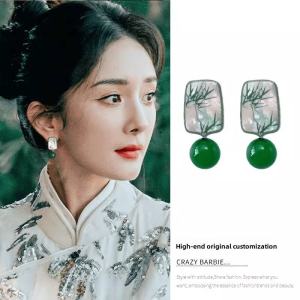 Green Bamboo Earrings Womens Retro Style Flag Dress Accessories Chinese Traditional Fashion Jewelry Ear Decorations