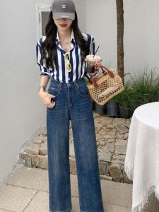 Quần Jeans Ống Rộng Cạp Cao Thời Trang Mùa Xuân Thu Quần Jeans Ống Rộng Dài Đến Sàn Phong Cách Retro Thẳng Ôm Dáng Cỡ Lớn