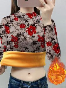 HUAXUNRAN | Plush Thickened Warm Top for Middle-aged Mothers Fashionable Printed Long-sleeve
