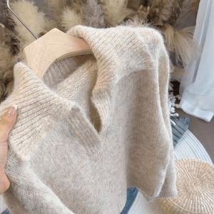 French Style Gentle Retro Soft Glutinous Fancy Knitting Sweater Female Fall and Winter Loose and Lazy Style Lapel Casual Tops