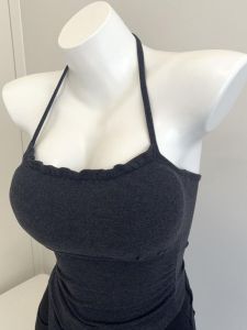 Large Size Womens Tank Top with Wood Ear Edge Pure Color Single Piece Slim Style Hanging-neck Short Length Polyester Material for Summer