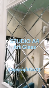 Lebar 171 cm  Tinggi 115 cm tebal 3 mm bevel 1 cm custom kaca cermin bevel asli