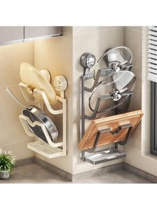 Strong Suction Pot Lid Holder Kitchen Storage Rack Multi-Function Cutting Board Stand Wall-Mounted No-Punching Required