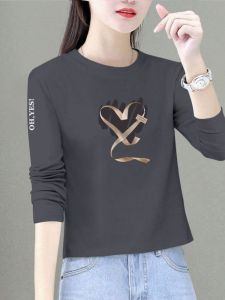 Womens Pure Cotton Short Sleeve T-Shirt Long Sleeve Base Layer Shirt Spring Autumn 2024 New Loose Versatile Small Size