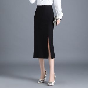กระโปรงยาวทรงตรงเอวสูง ทรงสลิมฟิต ด้านข้าง ทรงหลวม ทรงเข้ารูป ไซส์ใหญ่ ปกปิดสะโพก สไตล์ทำงาน OL กระโปรงทรง H